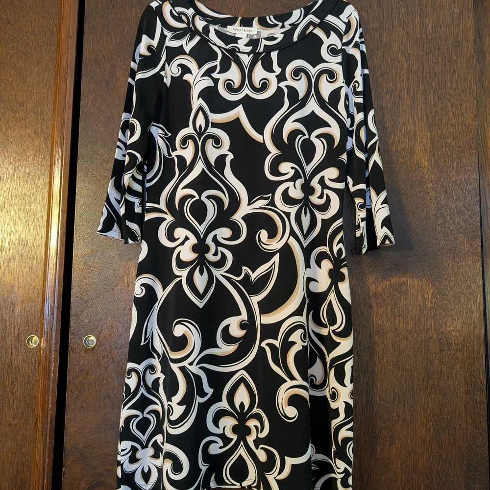 Talbots Black & White Printed Stretch Shift Dress